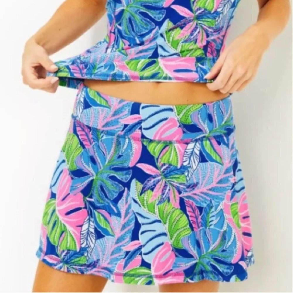 Lilly Pulitzer Luxletic Aila Skort Blue Grotto Beleaf in Yourself size Large NWT